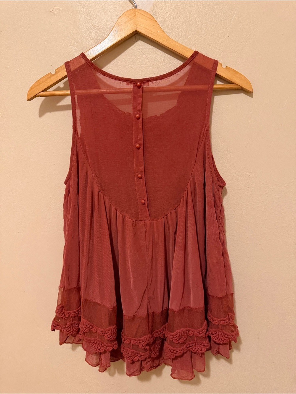 Ultra Pink Crochet Yoke Sleeveless Blouse - Rust - Picture 2 of 2